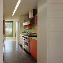graceful flooring change for galley kitchen