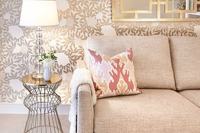 Example of a small transitional carpeted living room design in San Francisco with beige walls
