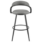 Armen Living - Gardenia Swivel Stool With Black Iron Frame and Faux Leather, Vintage Gray, Bar Height - Revitalize any space with the sleek and inviting charm of the Gardenia Swivel Counter and Bar Height Stool in Faux Leather and Metal by Armen Living. The refined profile and sleek curves of our barstool offer instant appeal and comfort. With a floating back and curved arms, our barstool is ready to make a chic statement. Its hugging back and round seat are covered in easy-to-maintain faux leather to offer lasting style and comfort. The slim arms flow seamlessly into the small but comfy backrest. Perched on sleek, tapered legs, our modern barstool adapts to any space from your kitchen to your home office. It lends a dynamic seating solution for your kitchen island, pub table, home bar, or adjustable desk. The built-in, circular footrest relieves pressure on your legs and back to offer a more comfortable seating experience. Our counter stool includes a smooth, 360-degree swivel function, which allows you to turn and change directions with ease to promote smooth-flowing conversations in any arrangement. The Gardenia Swivel Counter and Bar Height Stool is available in 26-inch or 30-inch seat heights to suit any counter or bar height and in Black Iron with Vintage Gray or Vintage Black Faux Leather to give the perfect upgrade to your home. to bring chic style and comfort to your home.