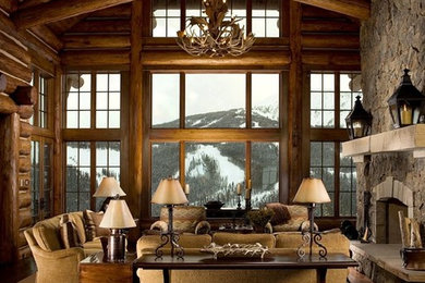 Example of a mountain style living room design in Denver