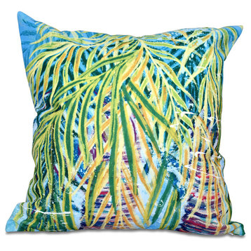 Malibu, Floral Print Pillow, Aqua, 16"x16"