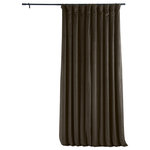 Half Price Drapes - Signature Java Doublewide Blackout Velvet Curtain Single Panel, 100"x120" - Soft plush pile "Velvet Curtains" have a natural luster with a depth of color that creates a formal, polished look. Made of high-quality, poly velvet and soft flowing polyester blackout thermal lining. The curtains keep the light out and provides for optimal insulation. As a general rule, for proper fullness panels should measure 2-3 times the width of your window/opening.