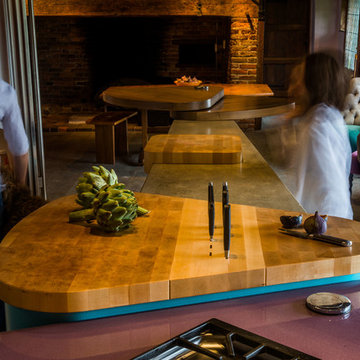 A modern, sociable kitchen-living area