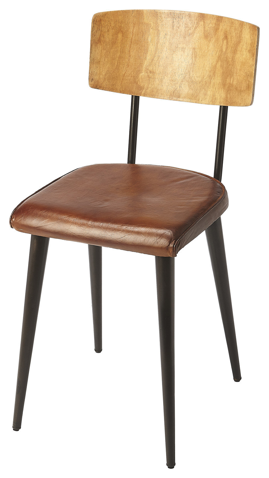 Butler Clark Metal and Wood Leather Side Chair - Midcentury - Dining ...