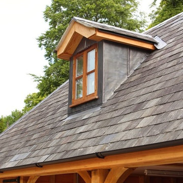 Traditional Dormer Finished with Slate Roofing on an Oak Framed Garage with Room