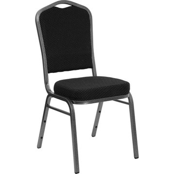 Crown Back Stacking Banquet Chair, Black Dot Patterned Fabric, Silver Vein Frame