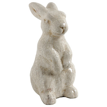 Bailey Standing Rabbit Statue With Cream Crackled Finish 7X6X12.5"
