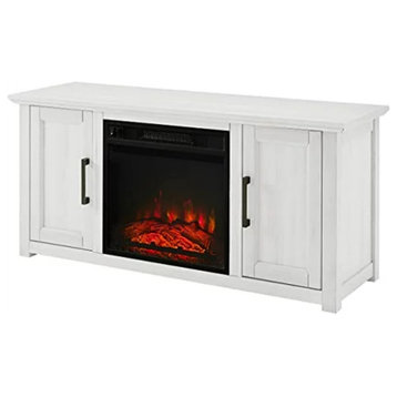 Corner TV Console, Fireplace and Adjustable/Removable Inner Shelves, Whitewash