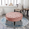 Textured Velvet Round Coffee Table, Withered Rose, 34''x34''x17''