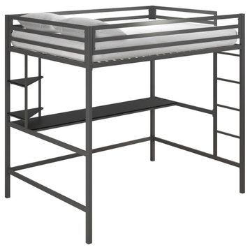 Novogratz Maxwell Metal Loft Bed With Desk & Shelves, Gray/Black, Full