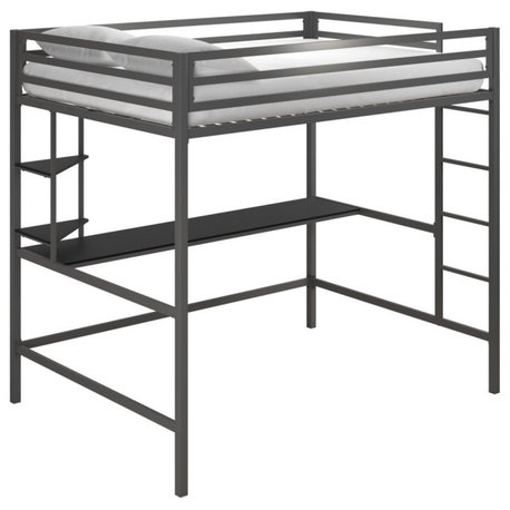 Novogratz Maxwell Metal Loft Bed With Desk & Shelves, Gray/Black, Full