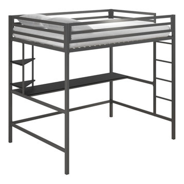 Novogratz Maxwell Metal Loft Bed With Desk & Shelves, Gray/Black, Full