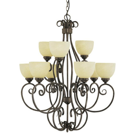 Trans Globe 7218 ROB Moustache Scroll 9 Light Chandelier, Rubbed Oil Bronze