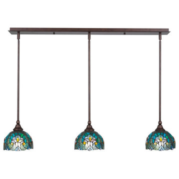 Stem 3-Light Pendalier with Hang Straight Swivel, Bronze/Turquoise Cypress Art
