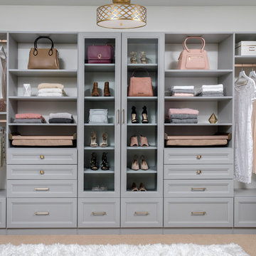 Master Closet with Drawers and Doors - CLOUD finish and MATTE GOLD Hardware