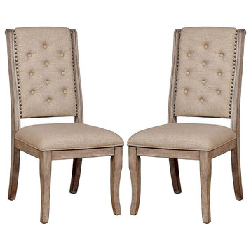 Set of 2 Dining Side Chair With Nailhead Trim, Rustic Natural Tone