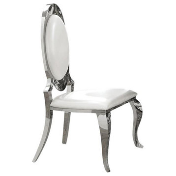 Pemberly Row 18.5" Faux Leather Side Chair in Cream and Chrome
