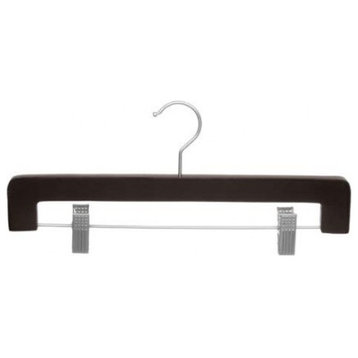 Deluxe Wooden Bottom Hanger With Clips, Espresso/Brushed Chrome, Box of 100
