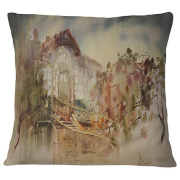 Abstract Old Building Watercolor Abstract Throw Pillow, 16"x16"