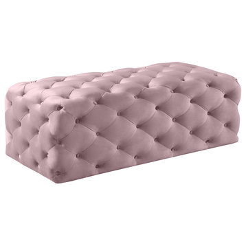 Casey Velvet Upholstered Ottoman/Bench, Pink