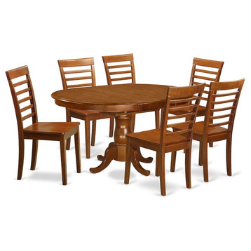 7-Piece Dining Room Set, Table, Leaf With 6 Chairs Without Cushion