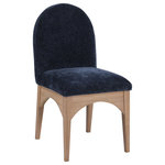 Meridian Furniture - Waldorf Chenille Upholstered Dining Chair, Black, Chenille, Natural Finish, Navy, Side Chair, Chenille Fabric, Natural Finish - The Waldorf Chenille Fabric Dining Side Chair exudes elegance and comfort. Crafted with solid ash wood, this dining chair boasts a sturdy and durable construction. The natural finished legs provide a warm and welcoming touch to the overall design. The plush navy chenille fabric on the seat and backrest of the chair offers a soft and cozy seating experience, making it an ideal choice for long dinner conversations with family and friends.