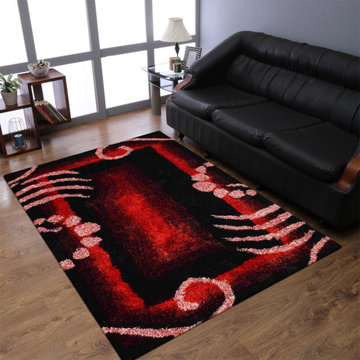 Hand Tufted Shag Polyester Area Contemporary Rug Red Black