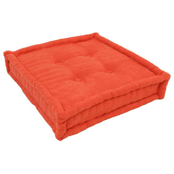20" Square Corded Floor Pillow With Button Tufts, Tangerine Dream