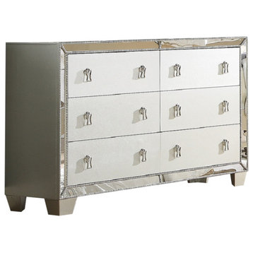 Contemporary 6 Drawers Dresser, Silver