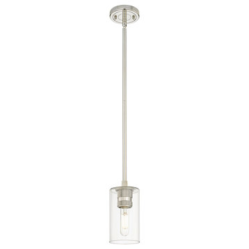 Crown Point 1 Light 7" Stem Hung Pendant, Polished Nickel, Clear Glass
