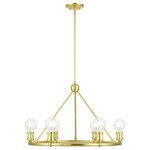 Livex Lighting - Lansdale 6 Light Satin Brass Chandelier - Simplicity and attention to detail are the key elements of the Lansdale collection.  The dimensional form, exposed bulbs and combination of finishes adds a playful mood to a contemporary or urban interior. This six light chandelier design gives a new face to any interior.  It is shown in a satin brass finish.