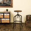 Metal Revolving Stool with Elm Wood Seat, 26.18"H