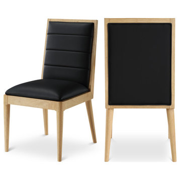 Bristol UpholsteredDining Chair, Set of 2, Black, Vegan Leather, Natural Finish
