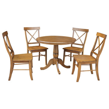 36" Round Top Pedestal Ext Table With 12" Leaf And 4 X-Back Rta Chairs