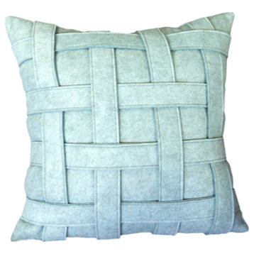 Woven Texture Wool Felt Throw Pillow, Aqua