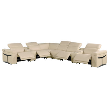 Giovanni 8-Piece 4-Power Reclining Italian Leather Sectional, Beige