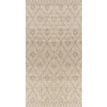 Indoor/Outdoor Area Rug, Unique Ivory/Gray Geometric Pattern, 8'10" X 12'