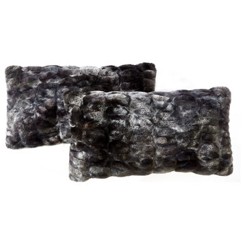 Shar Pei Faux Fur Pillow Shell Set, Meteorite, 2 Piece Lumbar, 14"x26"