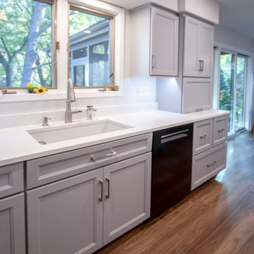 Custom Two Tone Gray Kosher Kitchen with Quartz Countertops