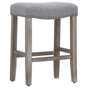 Trent Home 24" Upholstered Saddle Seat Counter Stool in Gray