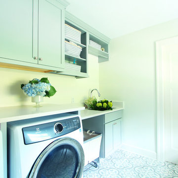 Patterned Floor Tile in Hard Working Laundry Room