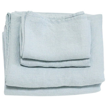 Ice Blue  Linen Bath Towels and Hand Towels Set Washed Waffle