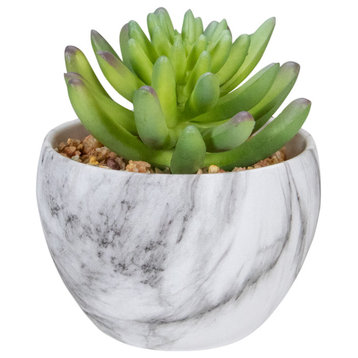 4.25" Green Artificial Succulent in Faux Marble Pot