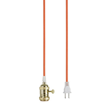 21007-3, 1-Light Plug-in Hanging Socket Pendant Fixture, Polished Brass Socket