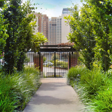 Private entry opening out to public walkway