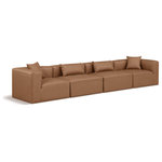 Meridian Furniture - Cube Upholstered Modular Sofa, Brown, 4-Piece: 2 Armless Chair, 2 Corner Chair, Vegan Leather - Elevate your space with the luxurious Cube Vegan Leather Modular Sofa. This modular sofa exudes modern elegance, charm, and comfort making it a perfect addition to any contemporary living space. Its clean lines and cube shape are reminiscent of minimalist design, while the plush brown vegan leather upholstery adds a touch of luxury and sophistication. The chair's versatile construction and geometric aesthetic seamlessly integrate into various design styles, from sleek living rooms to chic home offices, embodying the essence of modern design and creating a sense of order and tranquility in your space.