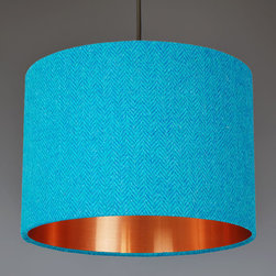 Harris Tweed Teal Herringbone & Copper Lamp Shade - Lampshades