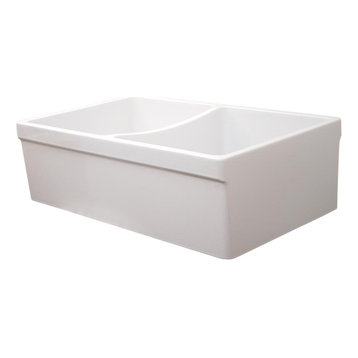 Farmhaus Fireclay Quatro Alcove Reversible Double Bowl Sink, White
