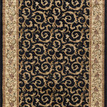 Tayse Rugs - Westminster Transitional Oriental Black Rectangle Area Rug, 5' x 7' - Scrollwork interior with floral border makes this rug a perfect companion to traditional or transitional decor. In classic colors that are always in fashion. Black with ivory and gold. Made of soft polypropylene that is easy to clean. Vacuum and spot clean.