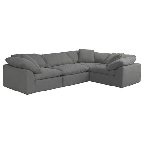 Sunset Trading Puff 4-Piece L-Shaped Fabric Slipcover Sectional in Gray